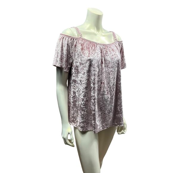 Emi & Joe Blush Pink Crushed Velvet Cold Shoulder Top Size L NWT Romantic Boho - Picture 8 of 12